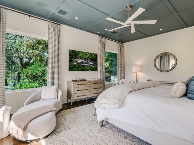 1614 Bruton Springs Rd, Austin, TX 78733 - bedroom featuring wood finished floors and coffered ceiling