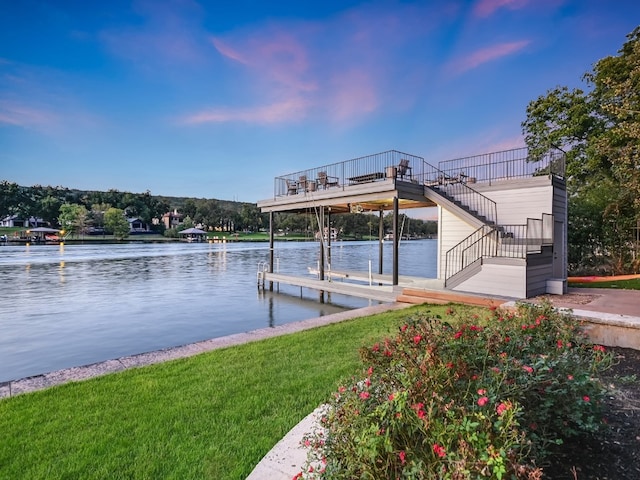 1614 Bruton Springs Rd, Austin, TX 78733 - dock area featuring a water view, stairs, and a lawn