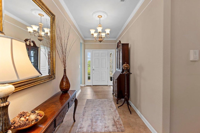 108 Silver Bonnet Dr, Georgetown, TX 78633 - tiled entrance foyer with a chandelier and ornamental molding