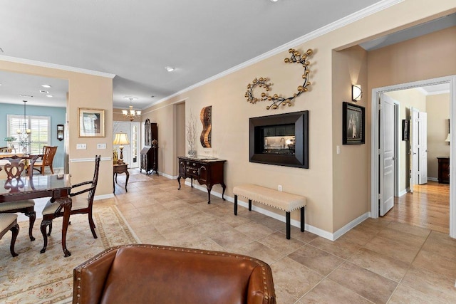 108 Silver Bonnet Dr, Georgetown, TX 78633 - dining area featuring a chandelier, crown molding, and light tile patterned floors