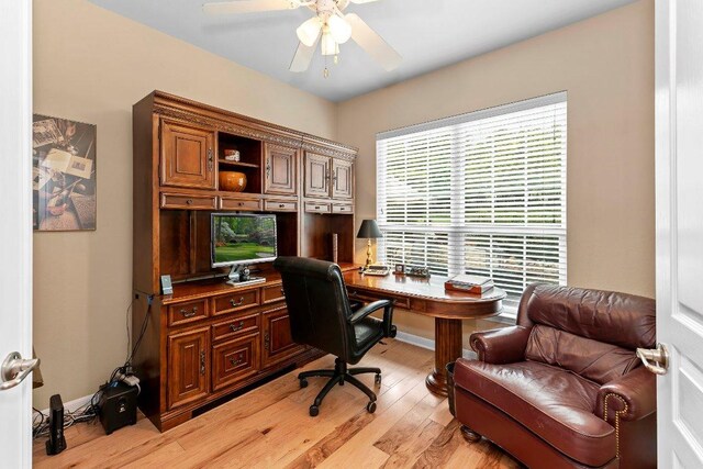 108 Silver Bonnet Dr, Georgetown, TX 78633 - office space with a ceiling fan and light wood-type flooring