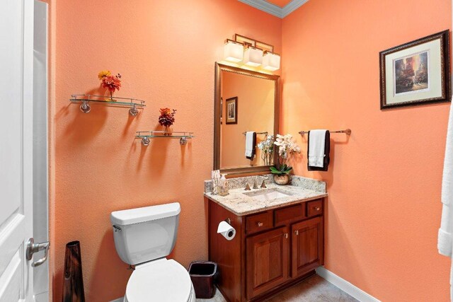 108 Silver Bonnet Dr, Georgetown, TX 78633 - bathroom with vanity and crown molding