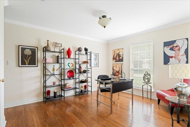 125 Fairway Ct, Bastrop, TX 78602 - office area featuring wood finished floors and crown molding