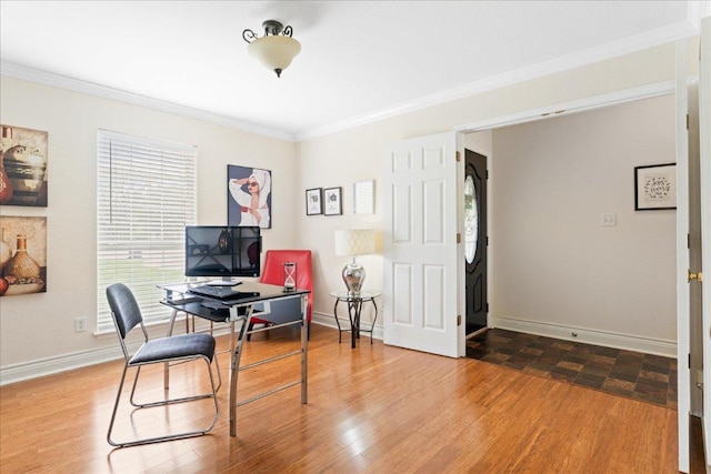 125 Fairway Ct, Bastrop, TX 78602 - home office featuring ornamental molding and wood finished floors