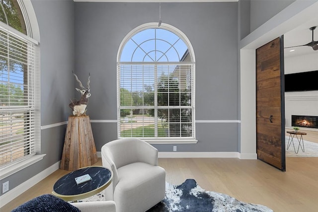 611 Ladin Ln, Lakeway, TX 78734 - sitting room with wood finished floors, plenty of natural light, and a glass covered fireplace