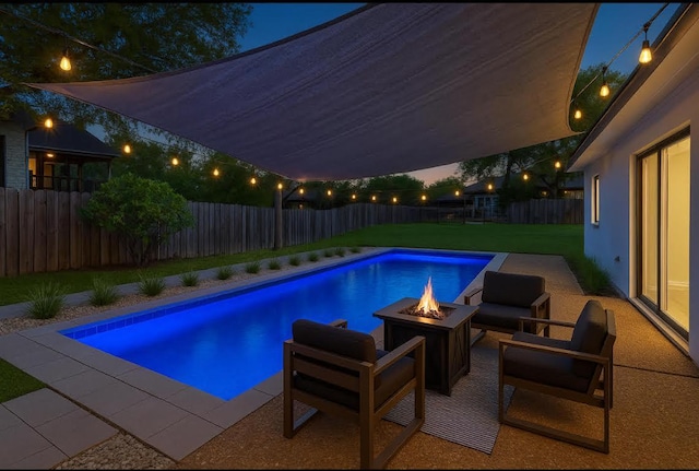 611 Ladin Ln, Lakeway, TX 78734 - view of swimming pool featuring a fire pit, a fenced backyard, and a patio