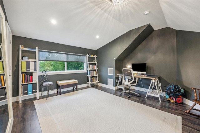 1303 Harriet Ct Unit A, Austin, TX 78756 - home office with wood finished floors, vaulted ceiling, and recessed lighting