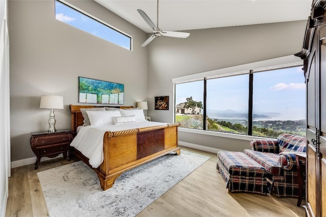 8612 Tip Top Dr Unit 2, Jonestown, TX 78645 - bedroom with a high ceiling, wood finished floors, ceiling fan, and baseboards