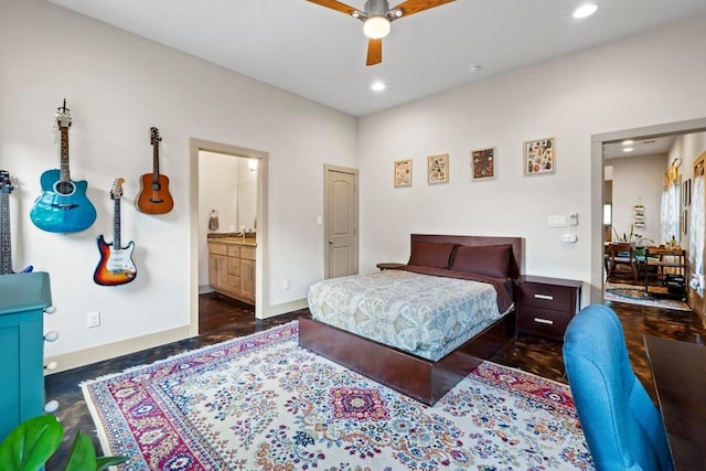 1907 E 20th St, Austin, TX 78722 - bedroom with recessed lighting, ensuite bathroom, and a ceiling fan