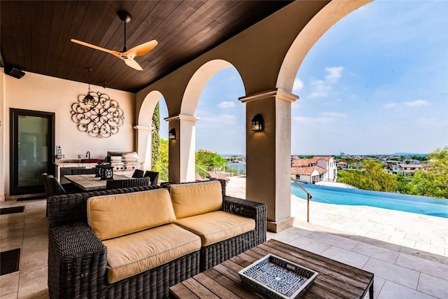1300 Apache Tears, Horseshoe Bay, TX 78657 - view of patio / terrace featuring outdoor lounge area, an outdoor pool, area for grilling, and ceiling fan