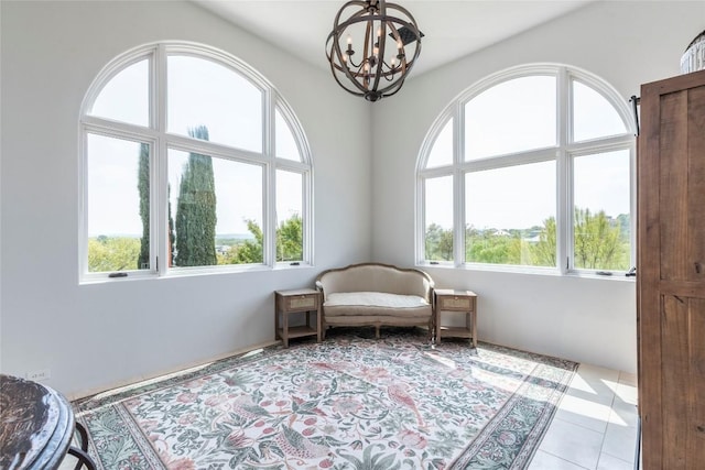 1300 Apache Tears, Horseshoe Bay, TX 78657 - living area with a chandelier and tile patterned floors