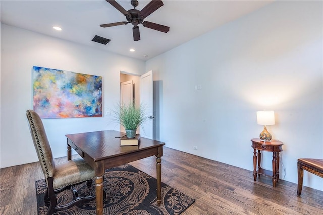1300 Apache Tears, Horseshoe Bay, TX 78657 - office with ceiling fan, wood finished floors, and recessed lighting