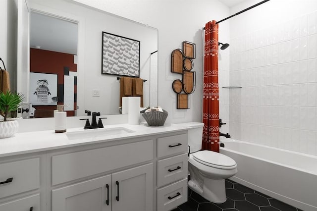 13611 Thomas Wheeler Way, Manor, TX 78653 - full bath featuring tile patterned floors, vanity, toilet, and shower / bath combination with curtain