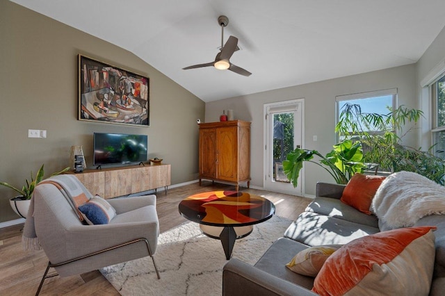 17500 Bridgefarmer Blvd, Pflugerville, TX 78660 - living area featuring light wood-type flooring, ceiling fan, and lofted ceiling