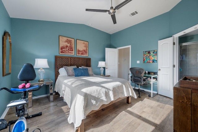 17500 Bridgefarmer Blvd, Pflugerville, TX 78660 - bedroom featuring lofted ceiling, wood finished floors, and a ceiling fan