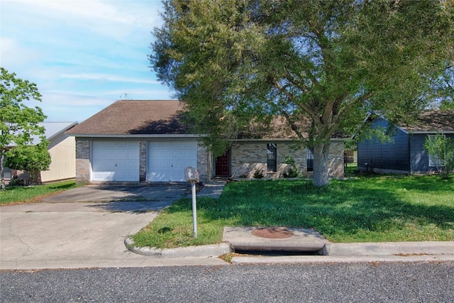 311 August St, Schulenburg, TX 78956 - ranch-style home featuring roof with shingles, a front lawn, a garage, and concrete driveway