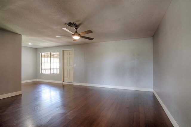 311 August St, Schulenburg, TX 78956 - empty room featuring visible vents, ceiling fan, baseboards, and dark wood-style floors