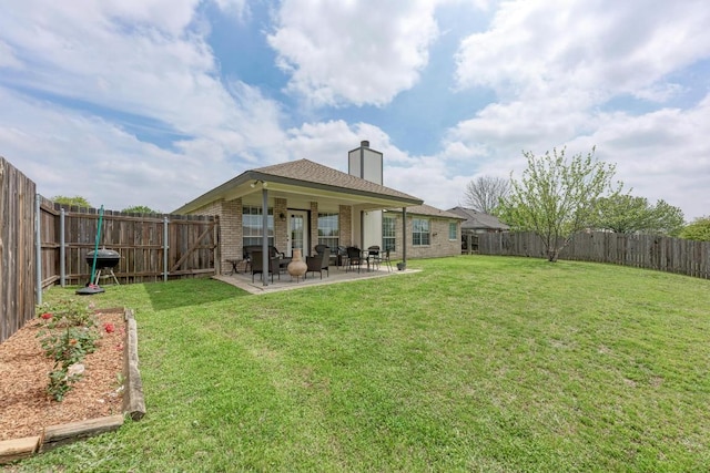 602 Totem Trl, Harker Heights, TX 76548 - rear view of property with a chimney, a patio, a fenced backyard, and brick siding