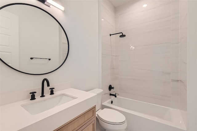 full bath with toilet, vanity, and  shower combination