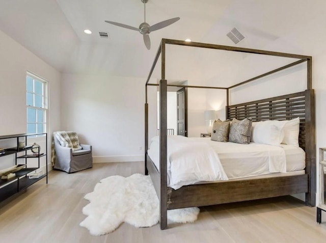 2000 Raleigh Ave, Austin, TX 78703 - bedroom featuring wood finished floors, lofted ceiling, recessed lighting, and ceiling fan