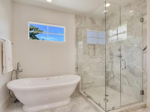 2000 Raleigh Ave, Austin, TX 78703 - full bathroom featuring plenty of natural light, a freestanding bath, a stall shower, and recessed lighting