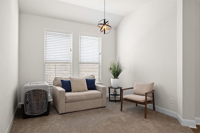 124 Adina Dr, Dripping Springs, TX 78620 - sitting room with carpet floors, baseboards, and vaulted ceiling
