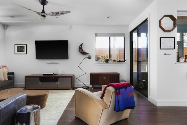4420 Mount Vernon Dr Unit A, Austin, TX 78745 - living room with wood finished floors, baseboards, a ceiling fan, and recessed lighting