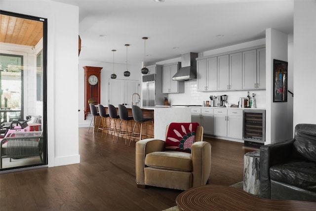 4420 Mount Vernon Dr Unit A, Austin, TX 78745 - living area featuring beverage cooler, dark wood-type flooring, and a dry bar
