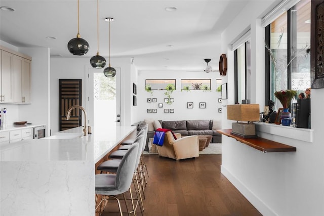 4420 Mount Vernon Dr Unit A, Austin, TX 78745 - kitchen with dark wood-type flooring, healthy amount of natural light, a sink, and wine cooler