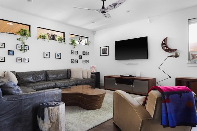 4420 Mount Vernon Dr Unit A, Austin, TX 78745 - living room featuring ceiling fan and wood finished floors