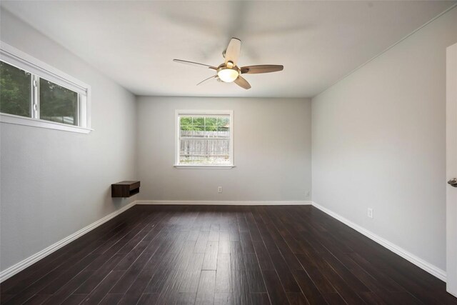 11708 Hornsby Dr, Austin, TX 78753 - unfurnished room featuring a ceiling fan, wood finished floors, and baseboards
