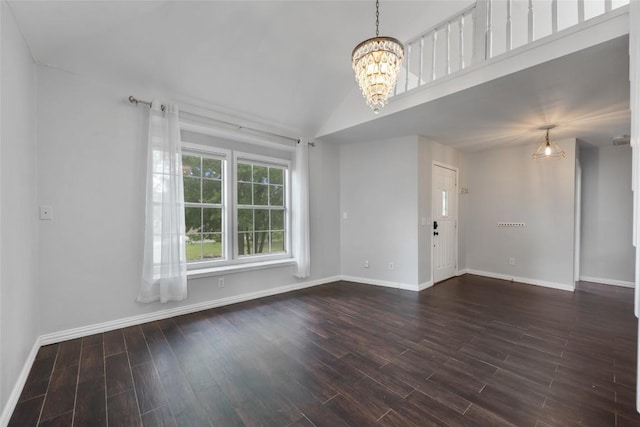 11708 Hornsby Dr, Austin, TX 78753 - unfurnished room with baseboards, a chandelier, and dark wood finished floors