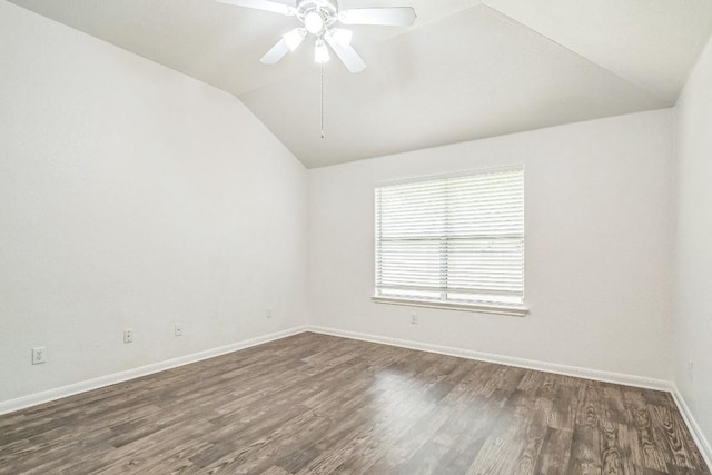 211 Warner Bnd, Hutto, TX 78634 - spare room with lofted ceiling, wood finished floors, baseboards, and ceiling fan