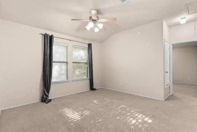 5405 English Oak Dr, Killeen, TX 76542 - empty room with ceiling fan, carpet flooring, baseboards, and lofted ceiling