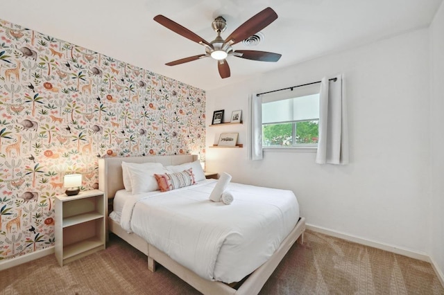 2301 Trafalgar Dr, Austin, TX 78723 - bedroom featuring wallpapered walls, carpet floors, and ceiling fan