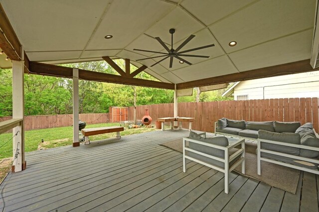 2301 Trafalgar Dr, Austin, TX 78723 - deck with outdoor lounge area, a fenced backyard, and a gazebo