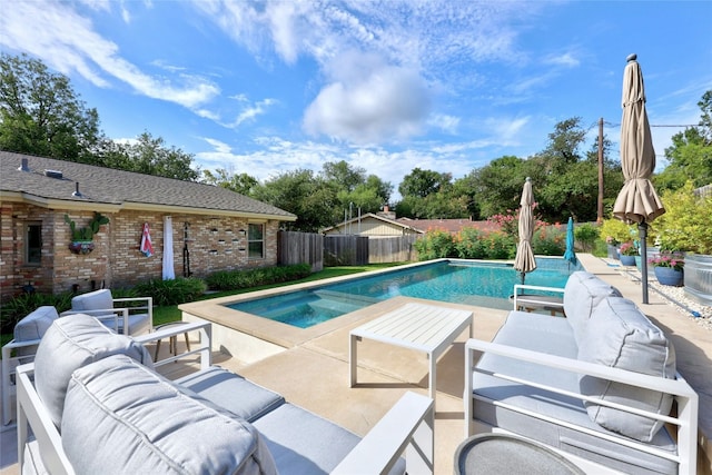 5708 Bullard Dr, Austin, TX 78757 - view of swimming pool featuring a patio, a fenced in pool, an outdoor hangout area, and a fenced backyard