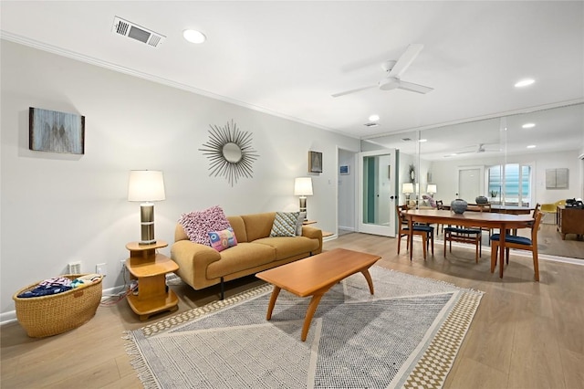 5708 Bullard Dr, Austin, TX 78757 - living room with visible vents, recessed lighting, light wood-style flooring, and ceiling fan