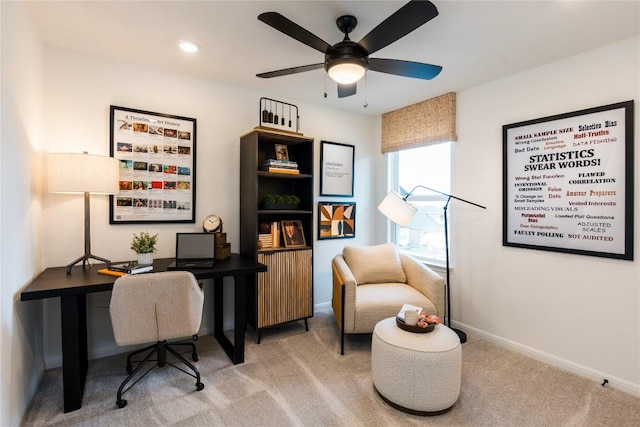 120 Amber Oak Ln, Georgetown, TX 78628 - office area featuring a ceiling fan, carpet flooring, and recessed lighting