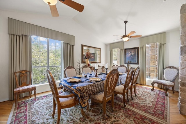 515 Coventry Rd, Spicewood, TX 78669 - dining space with ceiling fan, plenty of natural light, wood finished floors, and lofted ceiling