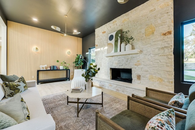 9909 Oliver Dr, Austin, TX 78736 - living area featuring wood finished floors and a fireplace