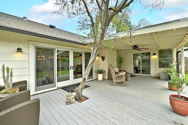 6567 Fair Valley Trl, Austin, TX 78749 - wooden deck with ceiling fan and french doors