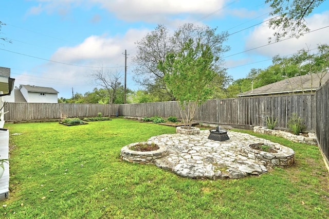 6567 Fair Valley Trl, Austin, TX 78749 - fenced backyard with a fire pit and a patio area