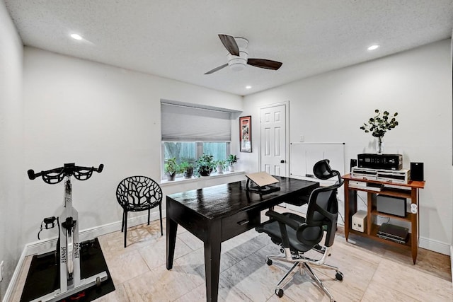 6567 Fair Valley Trl, Austin, TX 78749 - office space with ceiling fan, recessed lighting, and a textured ceiling
