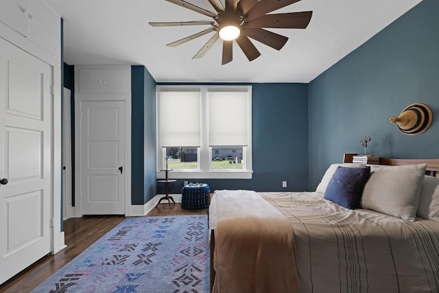 2124 Bluebonnet Ln, Austin, TX 78704 - bedroom with dark wood-style flooring and a ceiling fan