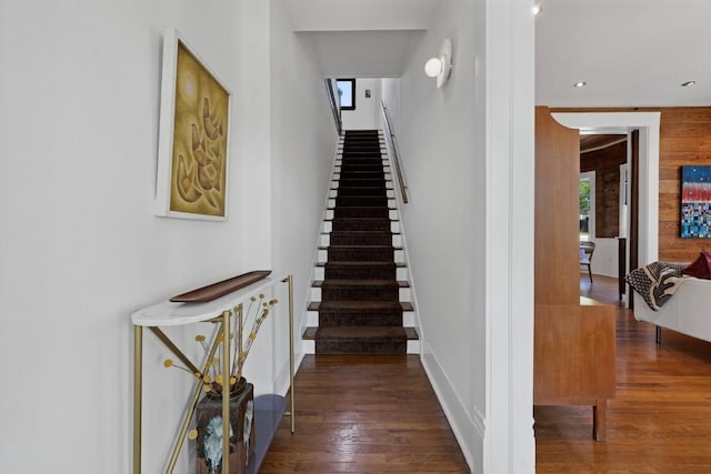 2124 Bluebonnet Ln, Austin, TX 78704 - stairway with wood finished floors and recessed lighting
