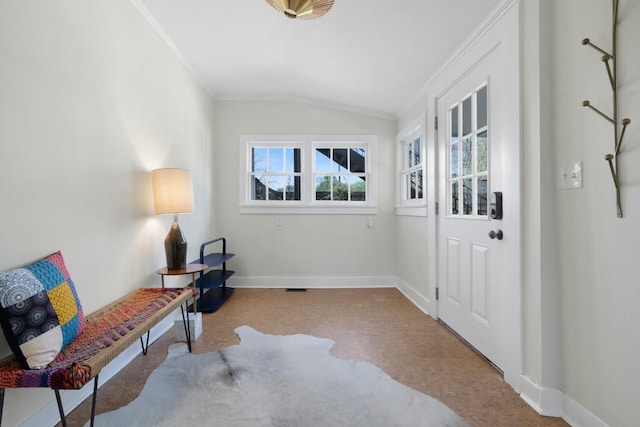 2124 Bluebonnet Ln, Austin, TX 78704 - living area featuring crown molding, lofted ceiling, and carpet flooring