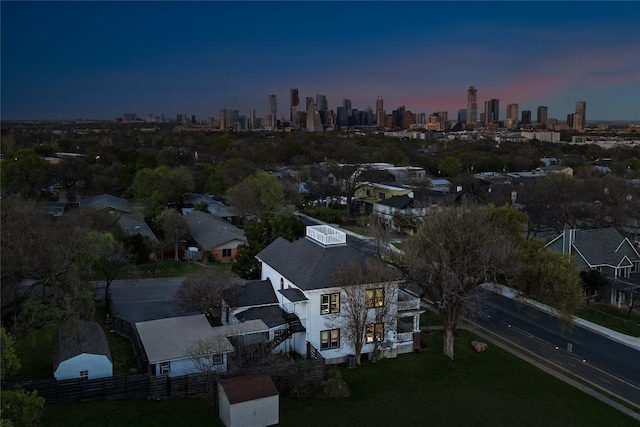 2124 Bluebonnet Ln, Austin, TX 78704 - aerial overview of property's location with city skyline