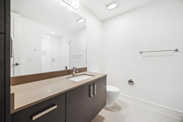 222 W Ave Unit 1213, Austin, TX 78701 - full bathroom featuring vanity, a shower stall, and tile patterned flooring