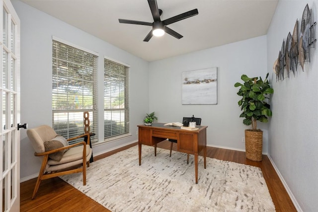 2126 Simbrah Dr, Cedar Park, TX 78613 - office with wood finished floors, a ceiling fan, and baseboards